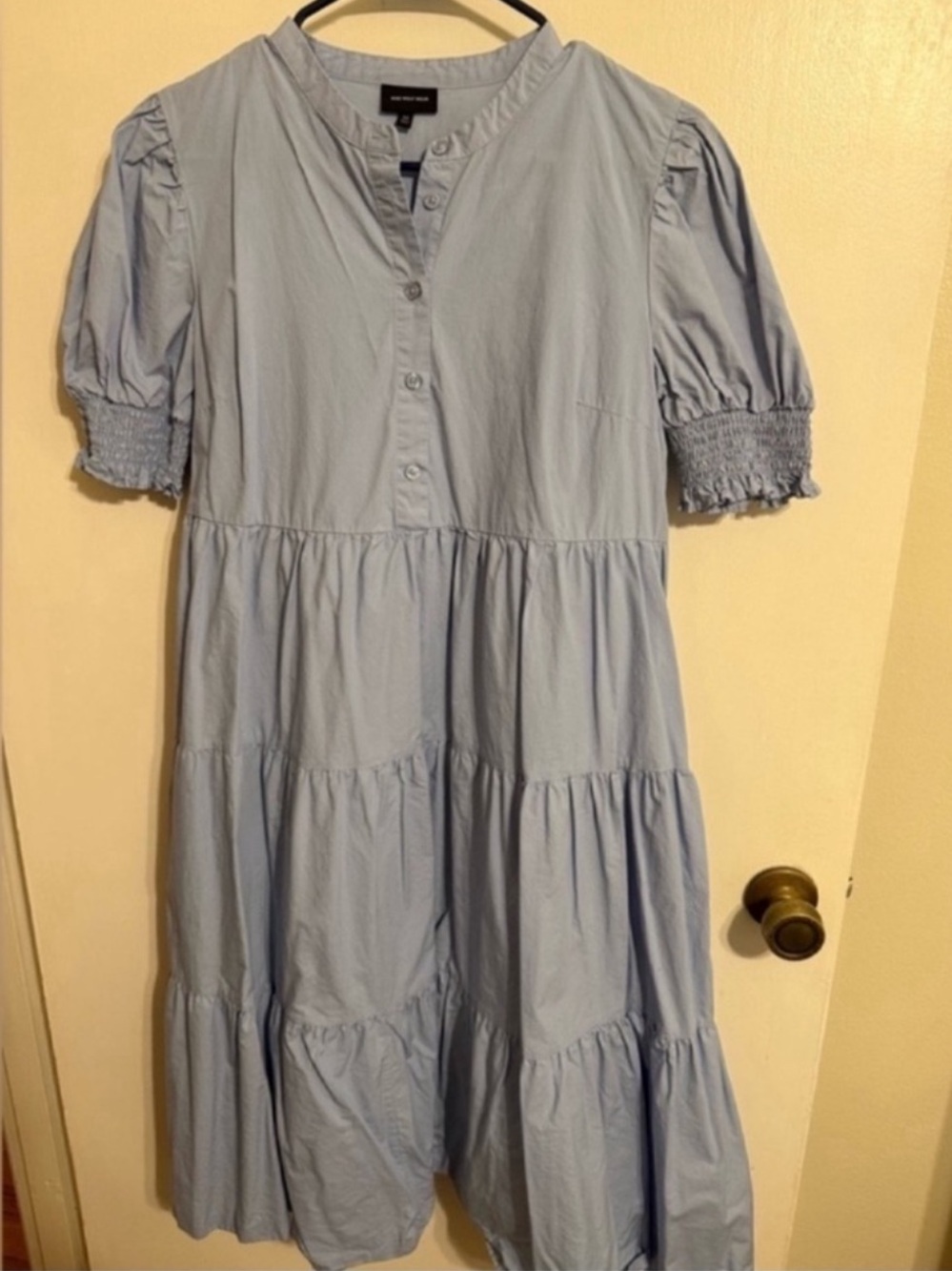 Who What Wear Light Blue Tiered Puff-Sleeve Dress